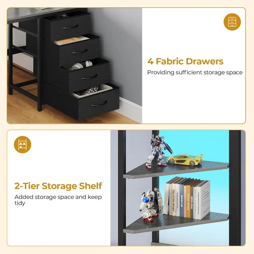 Twin Over Full Bunk Bed with Desk, Bunk Beds Twin Over Full Size with Charging Station & Led Lights, Storage, Customized