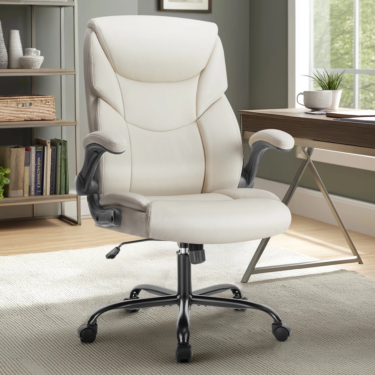 JHK Ergonomic Office Chair Heavy Duty PU Leather With Flip Up Arms