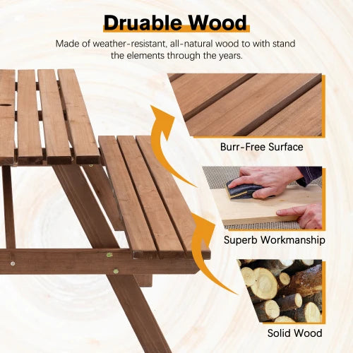 Brandless 8 Person Brown Wooden Picnic Table Outdoor Dining Bench
