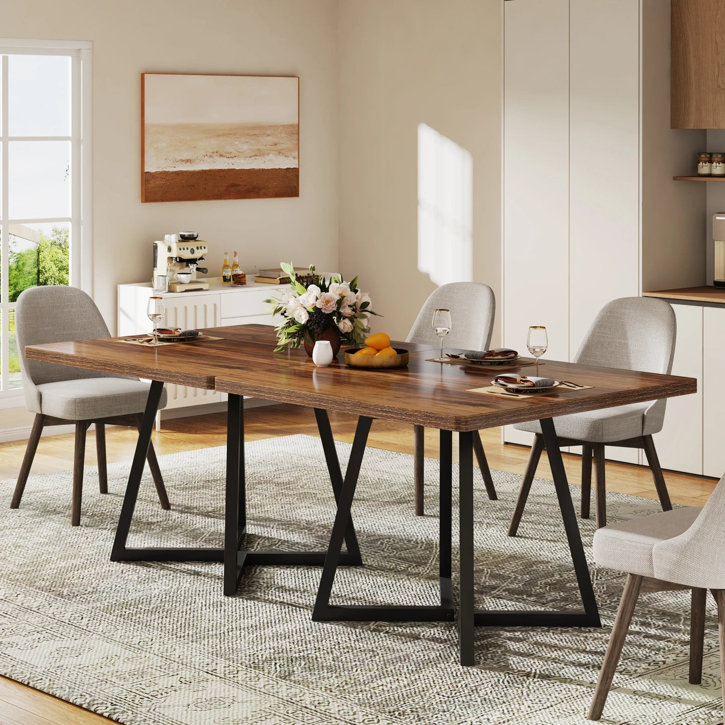 Tribesigns Square Dining Table For 4 Industrial Wood Kitchen Table