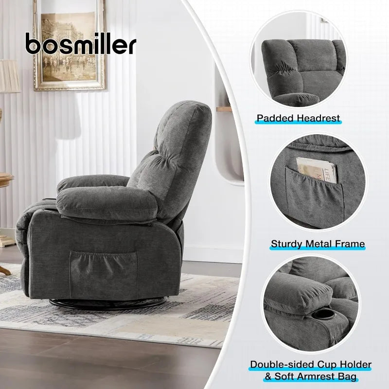 MAHOMICO Recliner Chair With Massage, Lumbar Heating, USB Port