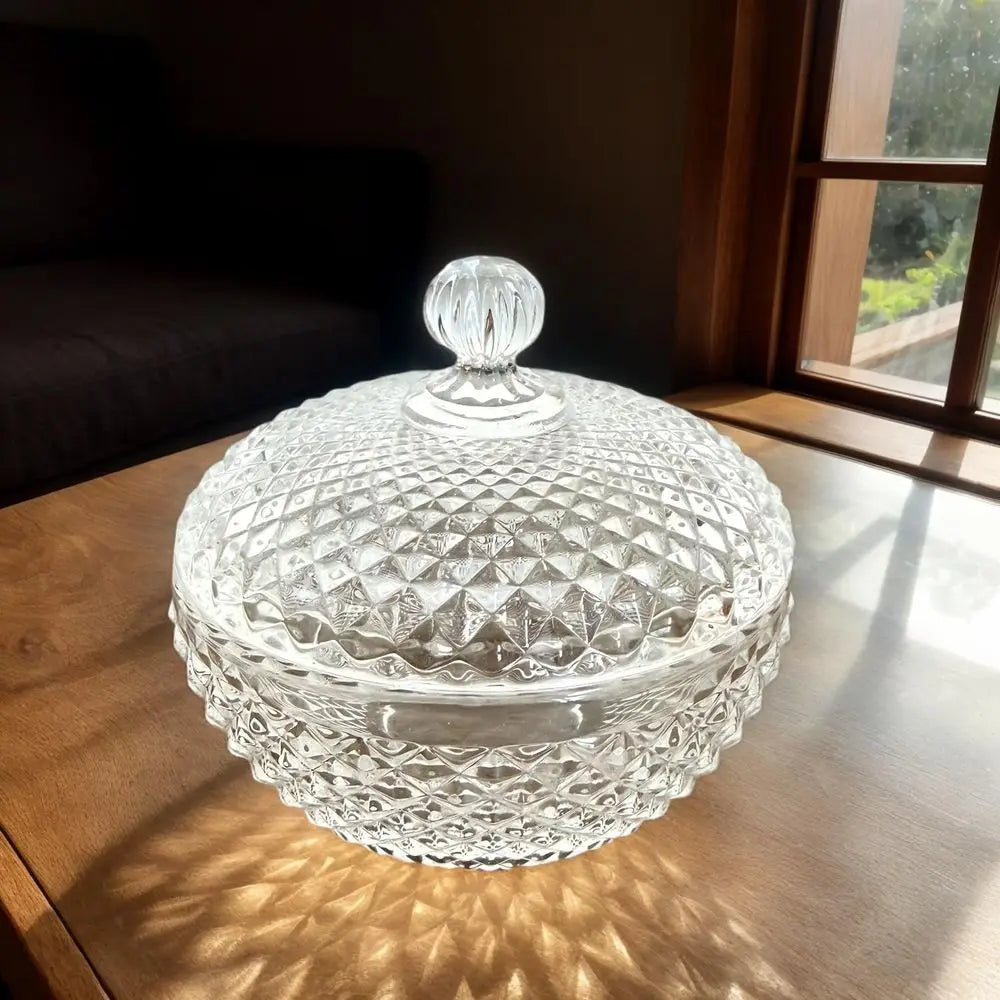 21oz Glass Candy Jar with Lid | Large Clear Crystal Candy Bowl for Day Parties, Weddings & Home Decor