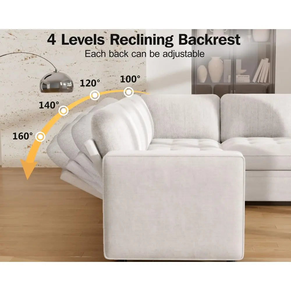 5 Seat L Shaped Modular Sectional Sleeper Sofa Bed with Pull Out Bed Reclining Backrest USB Ports Storage Seat, Sectional Sleep
