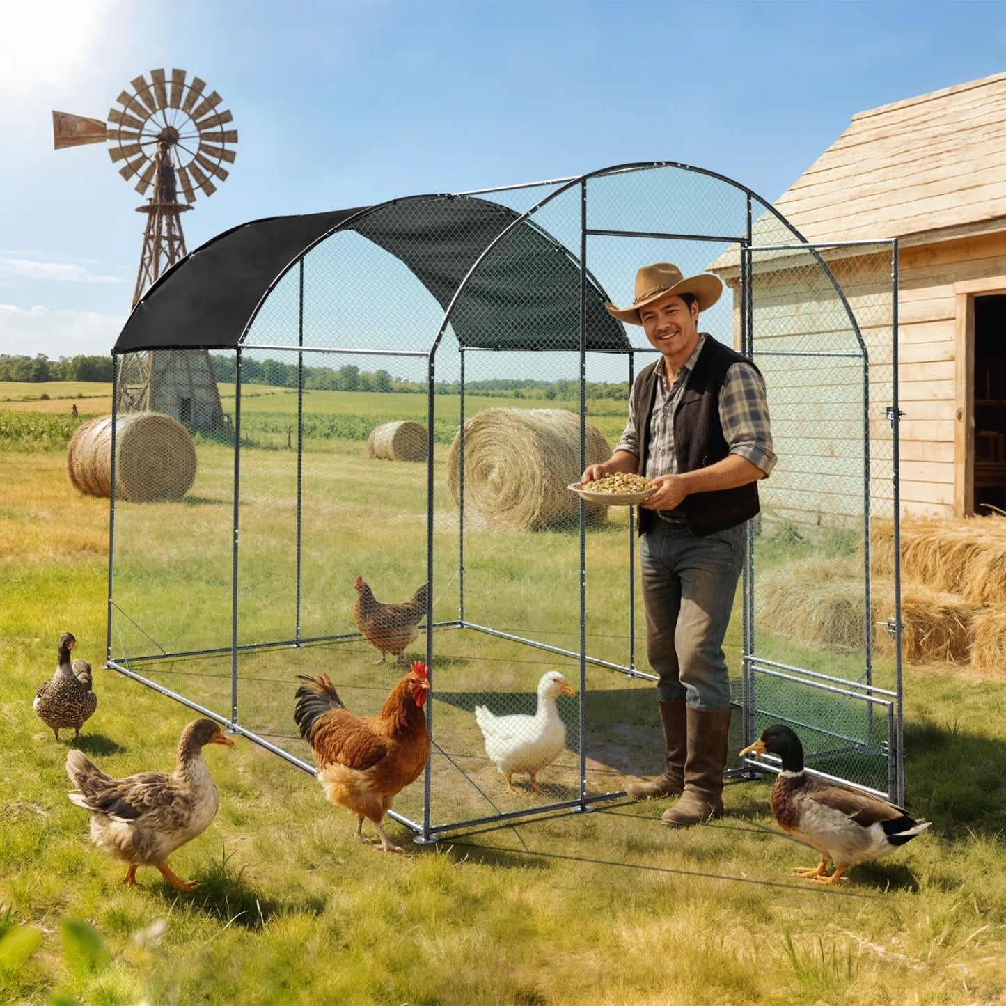 BINGOPAW Metal Chicken Coop Cage with Nylon Netting and Cover