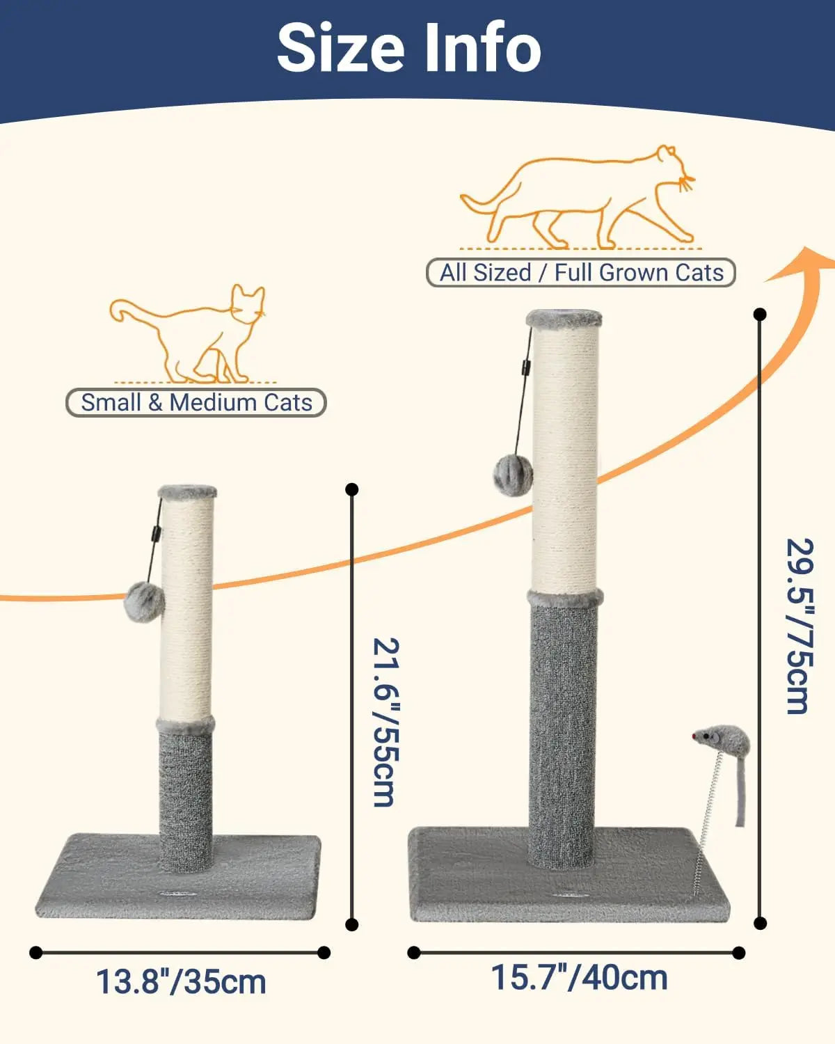 Cat Scratching Post for Indoor Cats, Sisal and Carpet Dual-Surface Scratcher with Replaceable Toy, Light Gray