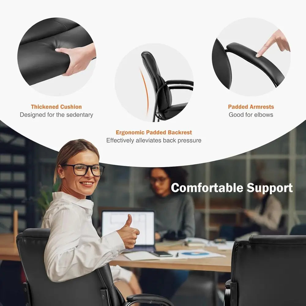 4-Piece Comfortable Office Chair Set, Stationary, Padded Arms, Ideal for Home, Office, and Elderly Use, Deep Black