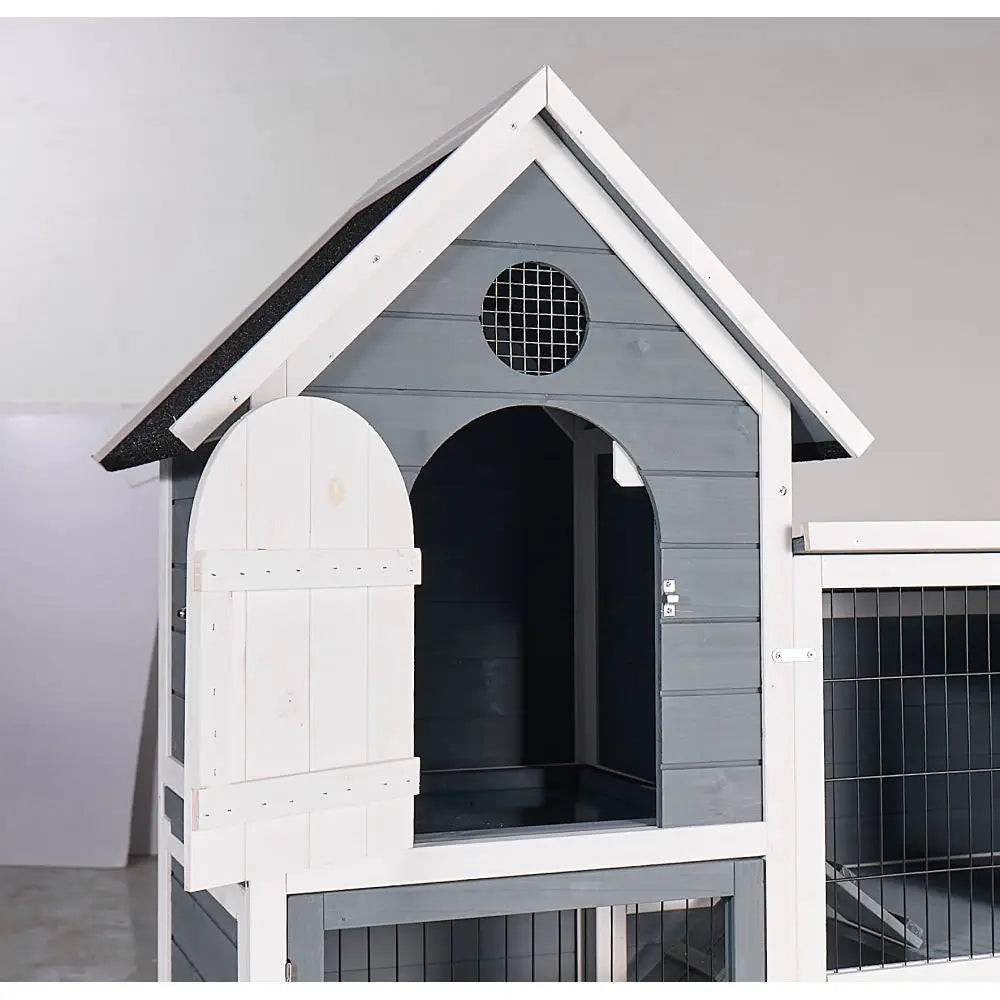 Large Outdoor Chicken Coop Cage, Weatherproof 2-Story Chicken Coop & Rabbit Hutch, Wooden Indoor/Outdoor Pet House No-Leak Tray