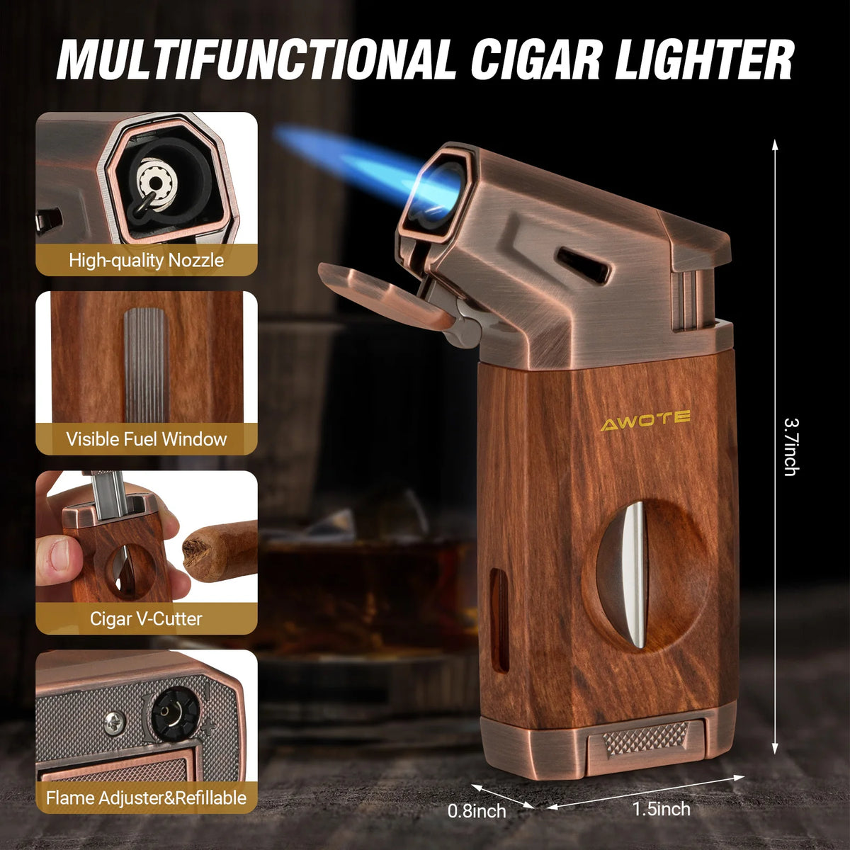 AWOTE Portable Cigar Humidor Set With Lighter Cutter And Hygrometer