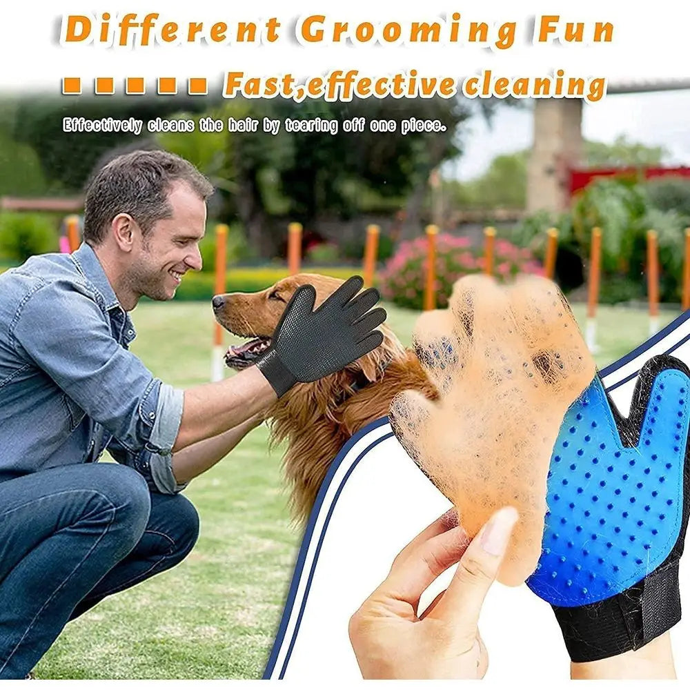 Pet Grooming Glove Hair Remover Brush Gentle Deshedding Efficient Pet Mitt Pet Massage Gloves Left & Right Hand (Blue)