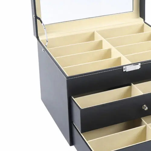 PU Leather Sunglasses Display Box Glass Window Jewelry Organizer for Glasses Rings Necklaces
