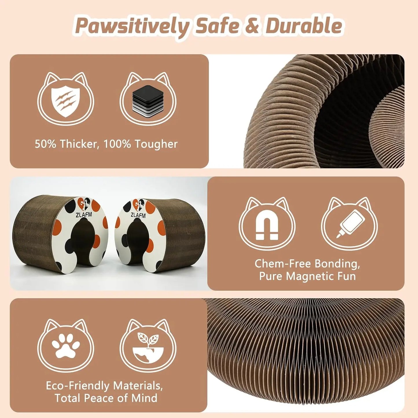 Magnetic Connectable Cat Scratcher Toy, Extra-Thick Large Cardboard Scratching Board with Bell Ball for Indoor Cats & Kittens