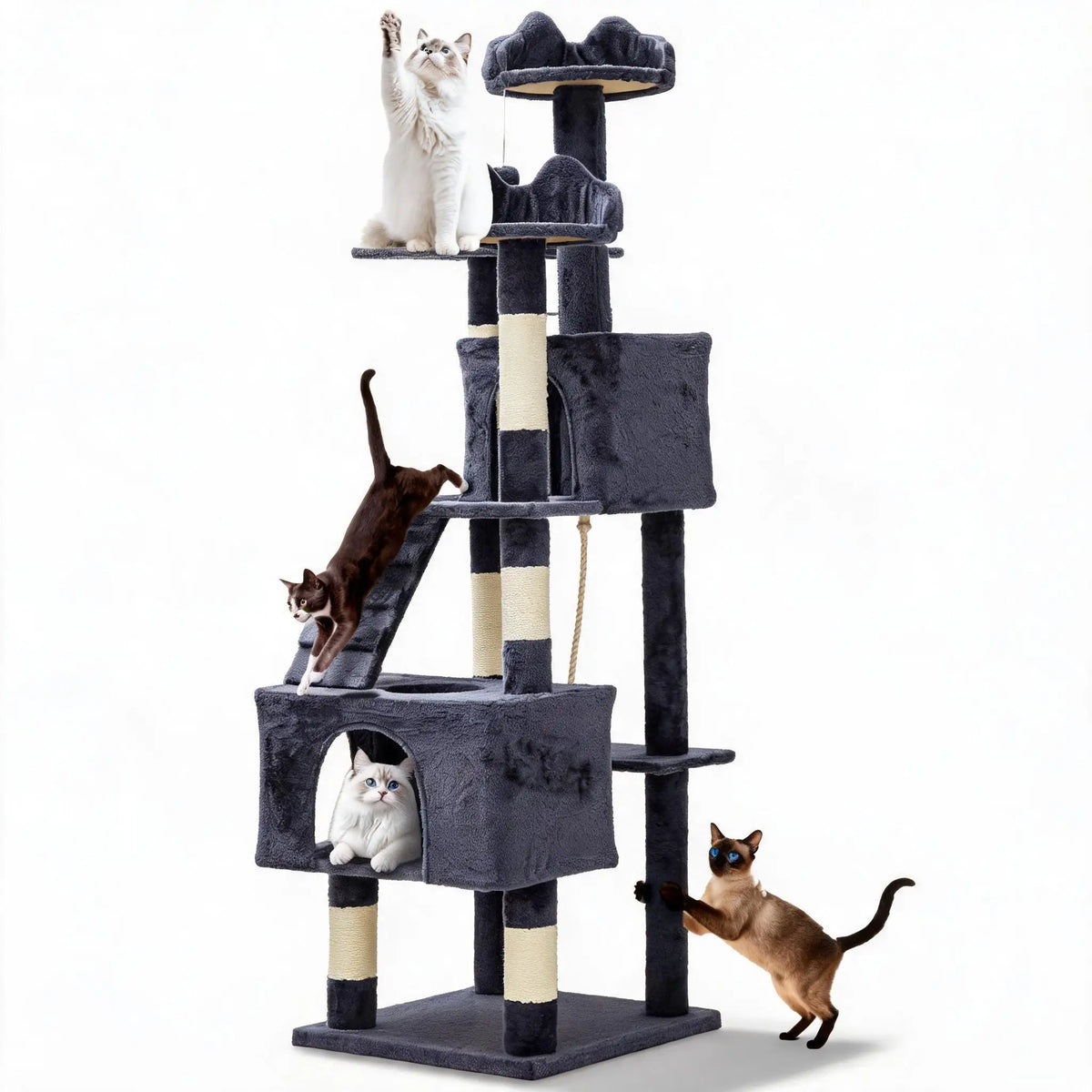 72 Inch Large Cat Tree Tower with Scratching Posts, Multi Level Cat Condo Furniture with Perches, Hammock & Toys, Stable Indoor Activity Center for Cats