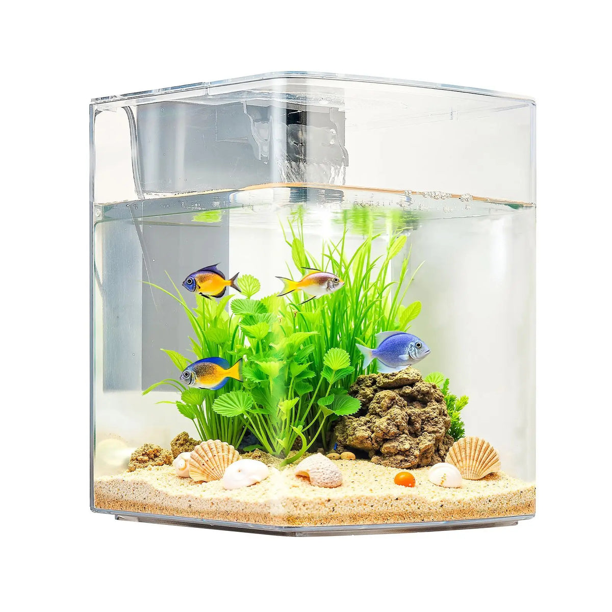 Fish Tank Aquarium, 2 Gallon Arch Ultra-Clear GPPS Starter Smart Tank Adjustable 3 Color Lighting, Self Cleaning System Fishbowl