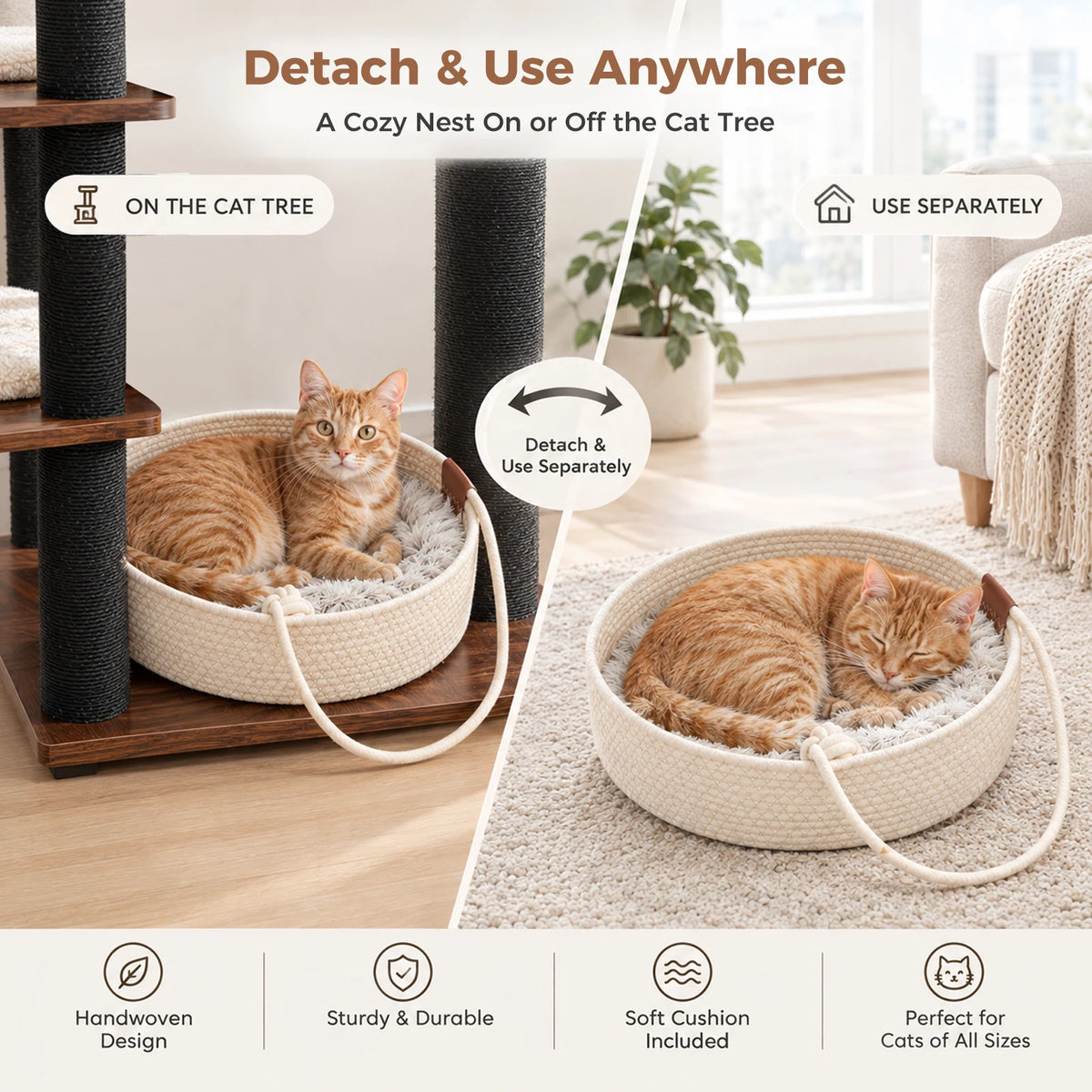 PAWZ Road Wood Cat Tree With Woven Bed And Perches
