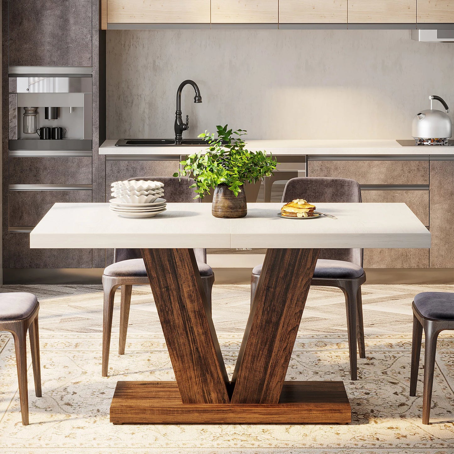 Tribesigns 47-Inch Dining Table for 4-6, White Kitchen Dinner Table with Heavy Duty Pedestal, Farmhouse Wooden Eating Table