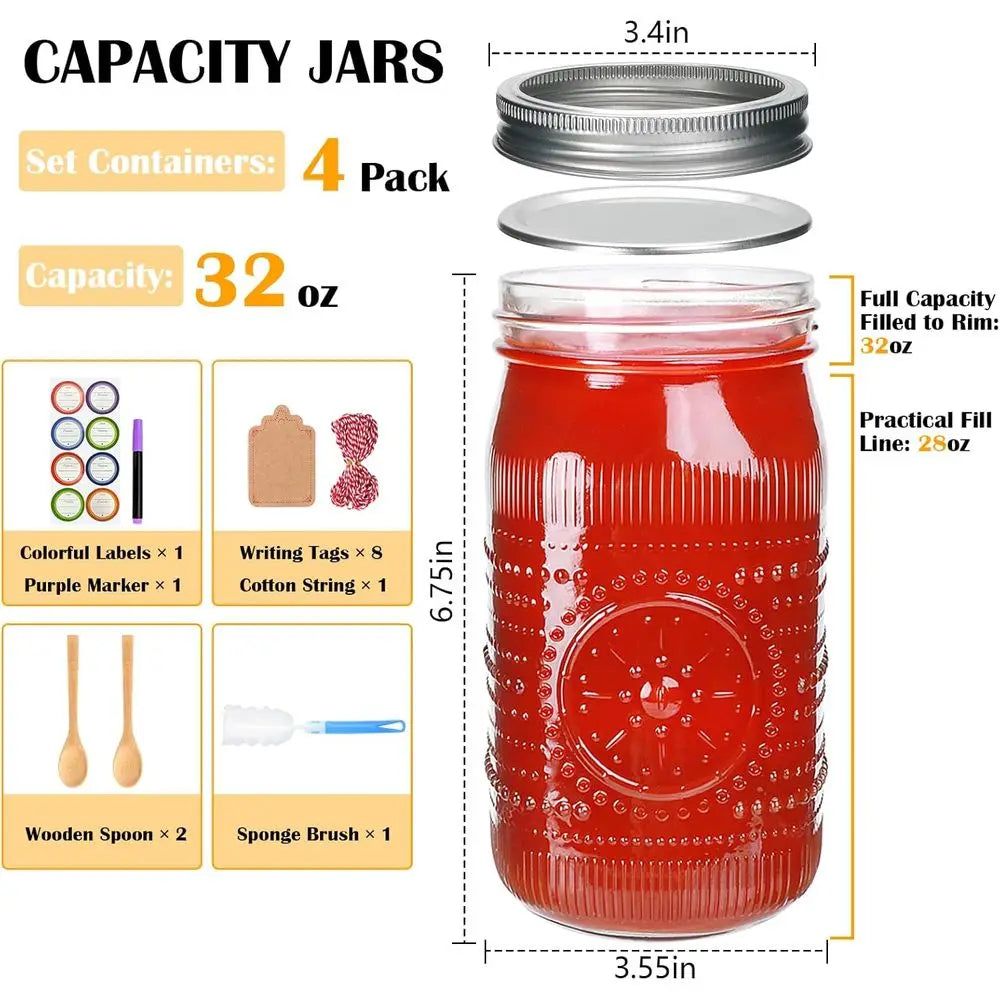 Glass Canning Jars With Airtight Lids For Pickling And Preserving