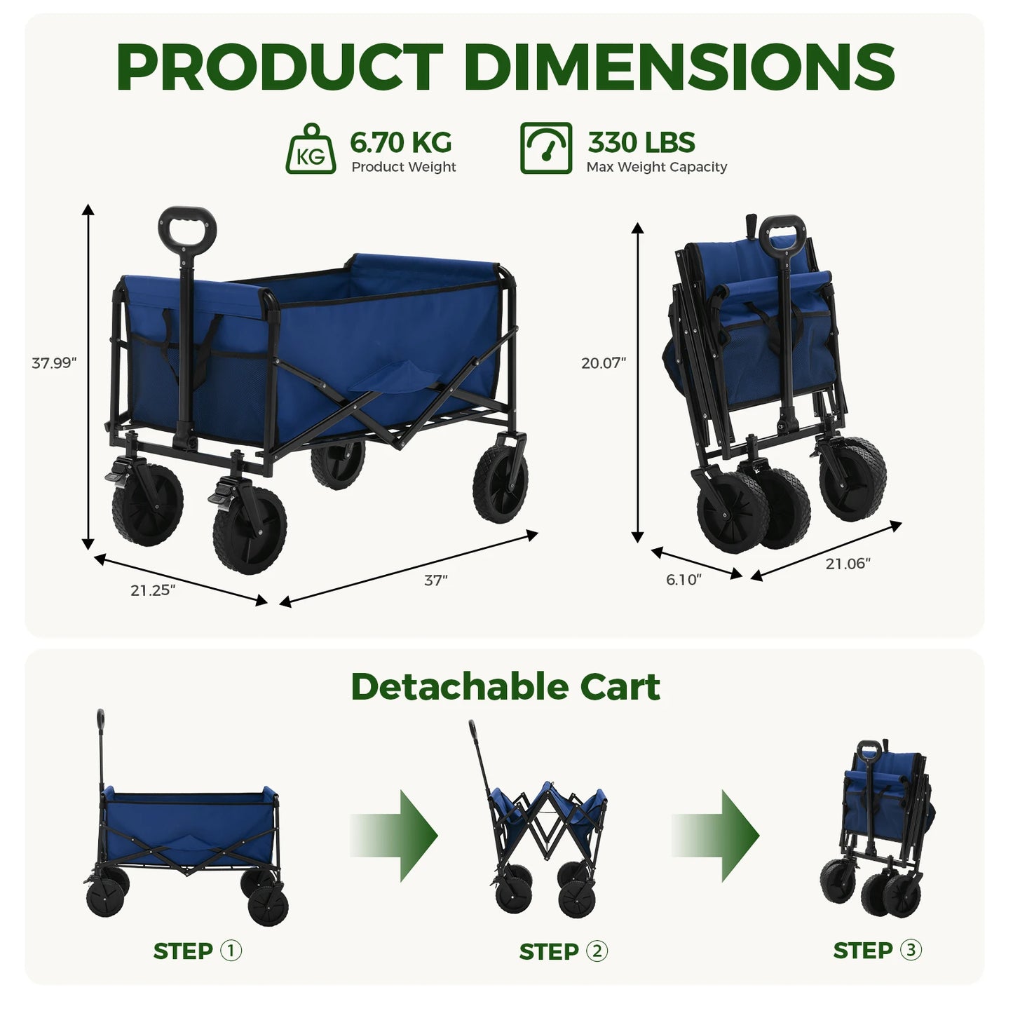 JHK Heavy Duty Collapsible Utility Wagon For Outdoor Use