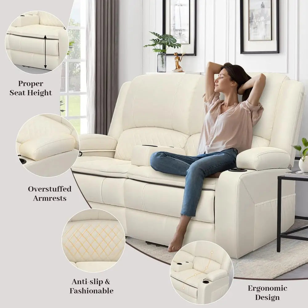Loveseat Recliner Sofa, Manual Reclining Loveseat with Removable Armrest, PU Leather Double Recliner for RV with 2Tier Cushions