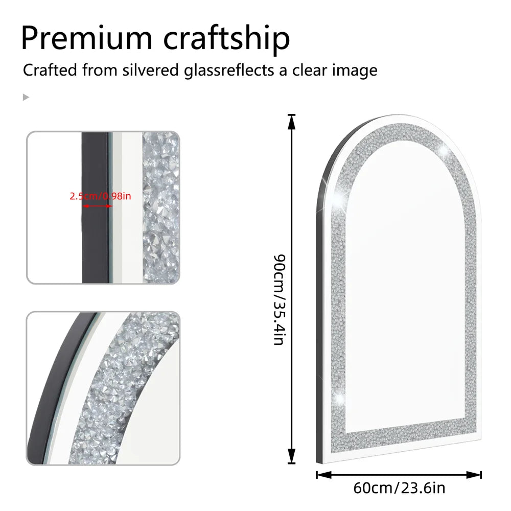 Luvodi Arched Wall Mirror With Crushed Diamond Decorative Frame