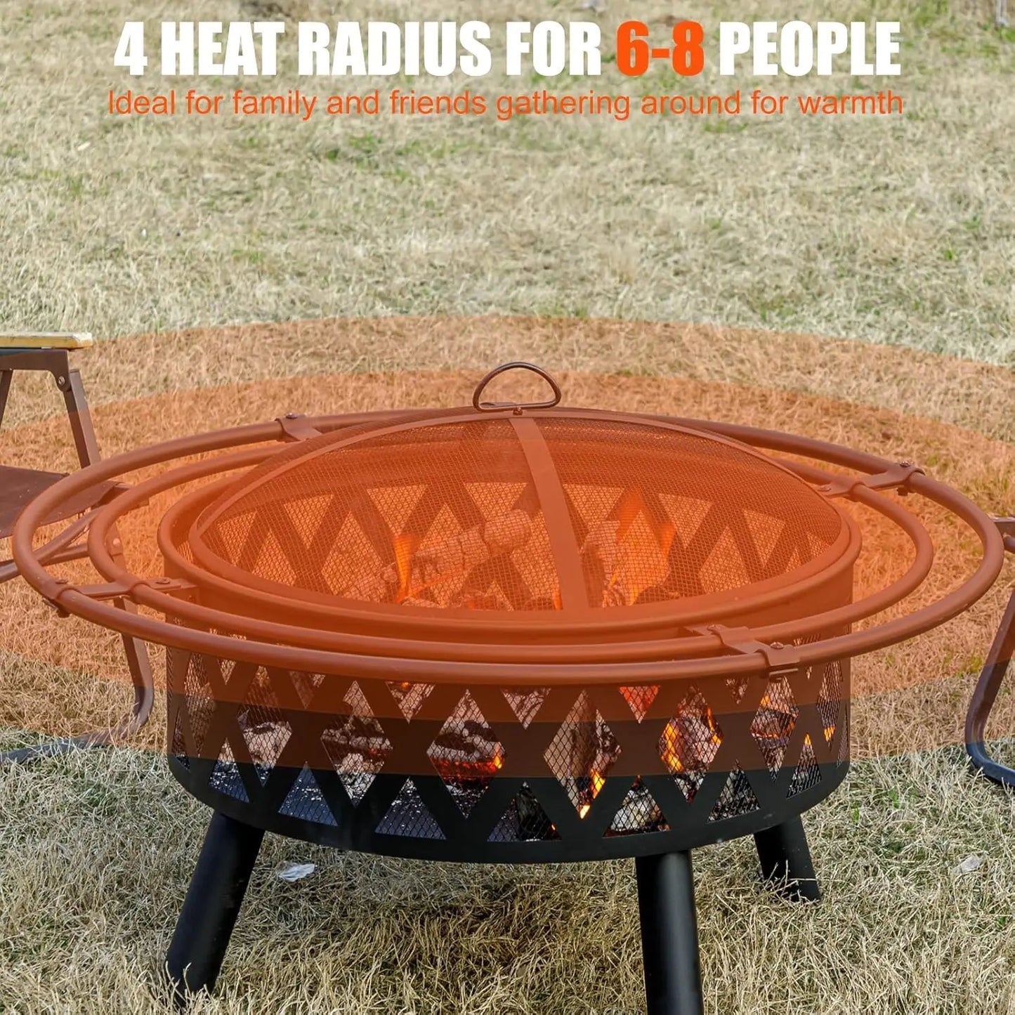 Wood Burning Fire Pit Round With Spark Screen And Poker