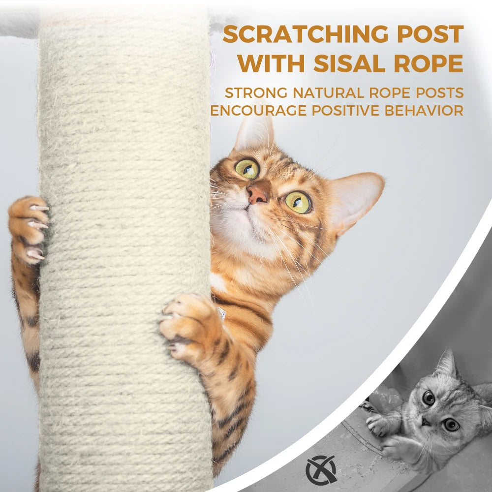 68-Inch Tall Green Multi-Level Cat Tree for Indoor Cats, Particle Board Cat Tower with Hammocks, Hanging Basket, Cat Cave, Removable Cushion, Scratching Posts and Plush Top Perch, Cat Furniture for Climbing and Resting, Green