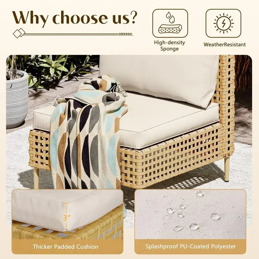 Patio Furniture Set, Large 7 Piece Wicker Outdoor Sectional Furniture Set with Coffee Table, Patio Conversation Sets Sofa, Hand