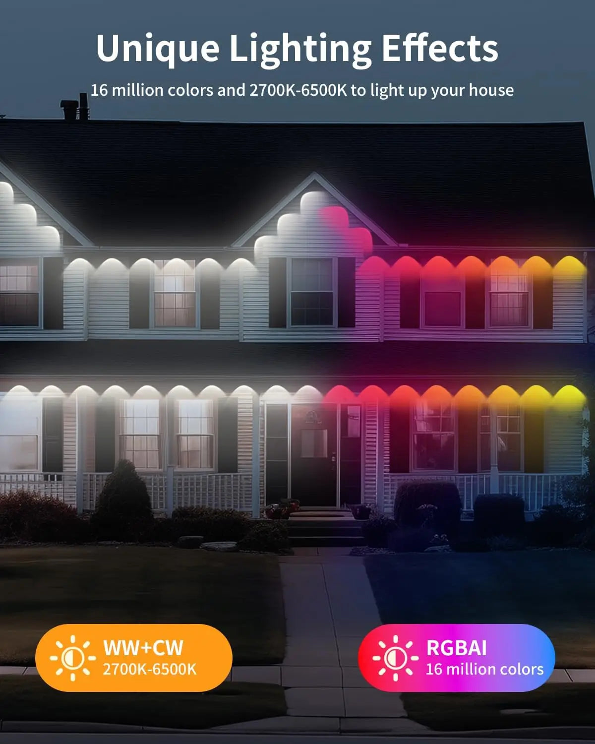 Permanent Outdoor Lights Pro LEDs Beam Angle Smart Decor DIY Scene Modes IP65 Waterproof Voice Control Christmas House Lighting