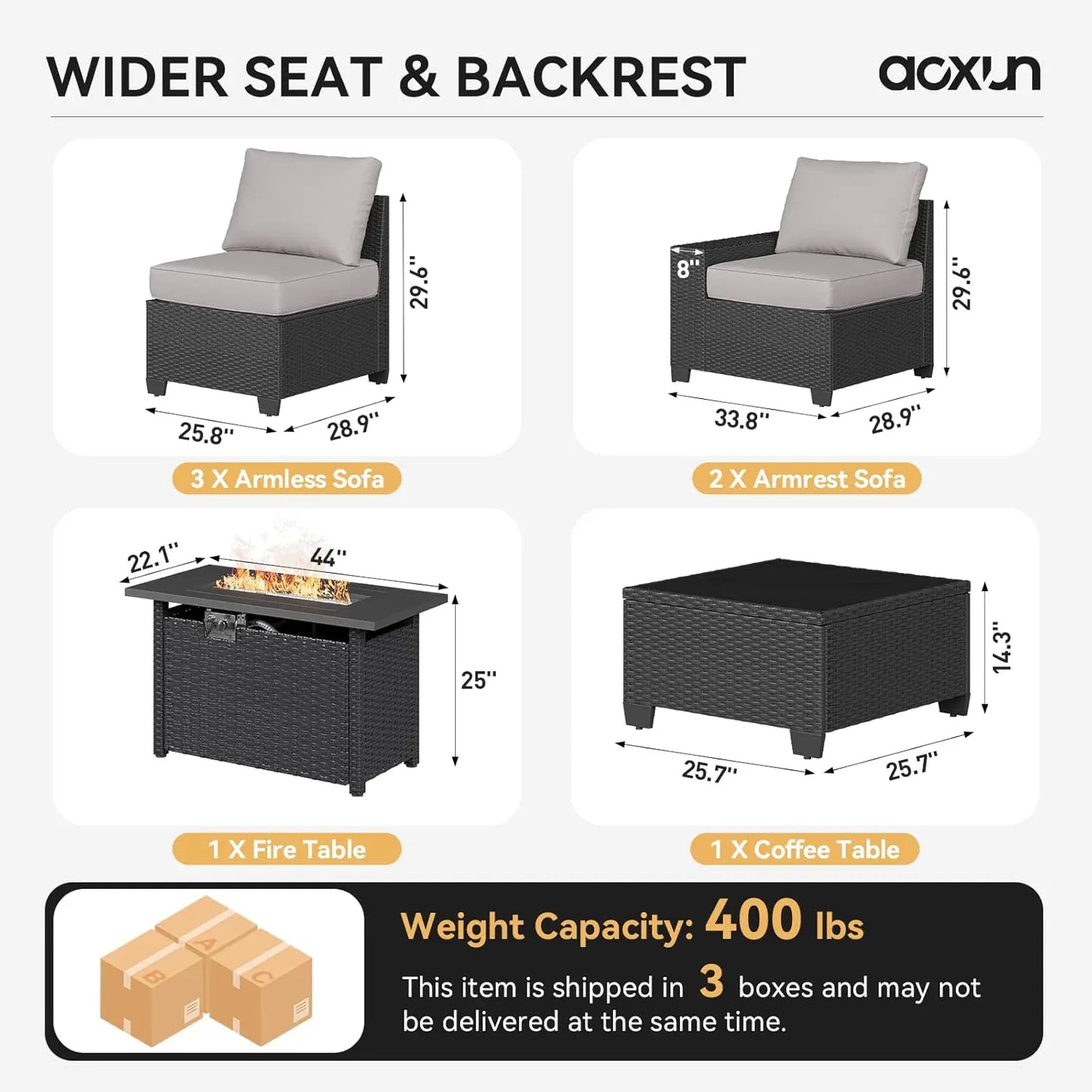 Outdoor Rattan Patio Sectional Set With Integrated Fire Pit Table