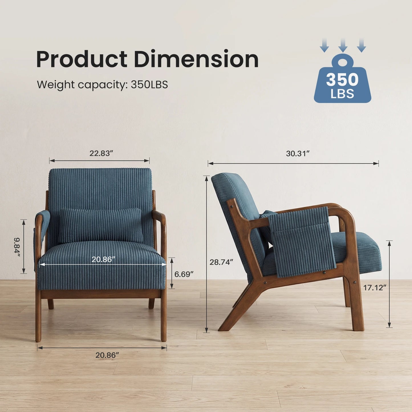 MCQ Mid Century Solid Wood Office Chair With Lumbar Support
