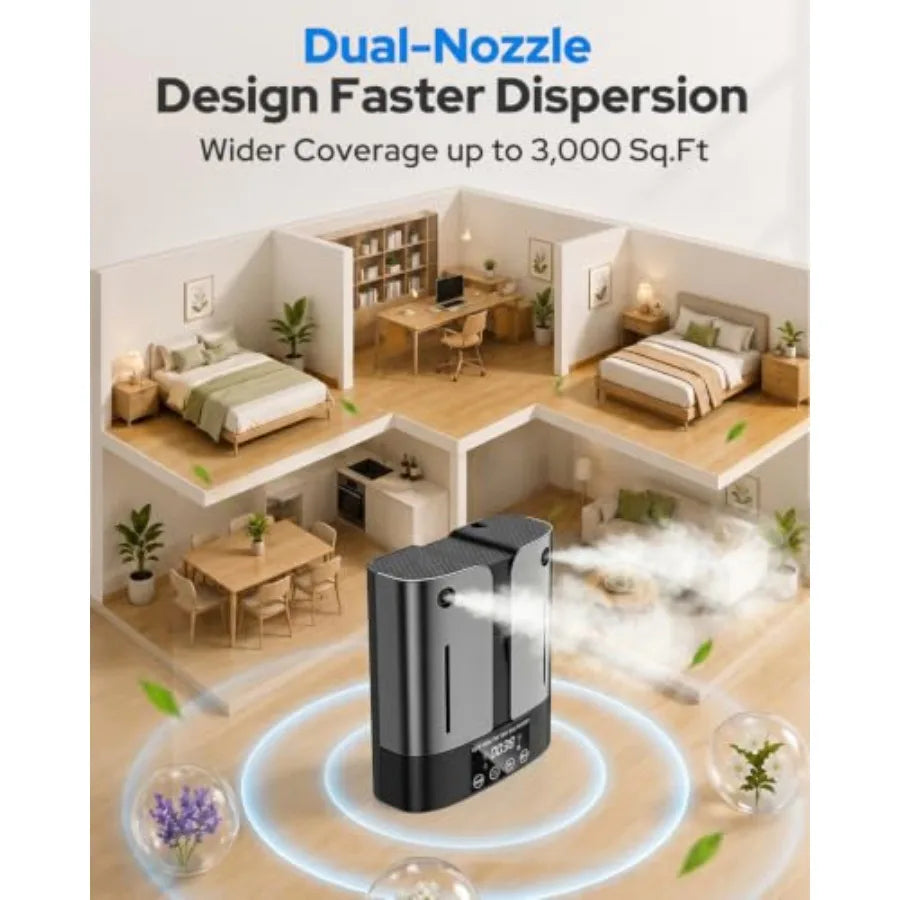 Waterless Essential Oil Diffuser for Home/Hotel/Office Stainless Steel Body, Matte Black Finish, Ultra-Quiet Operation 3000 Sq.