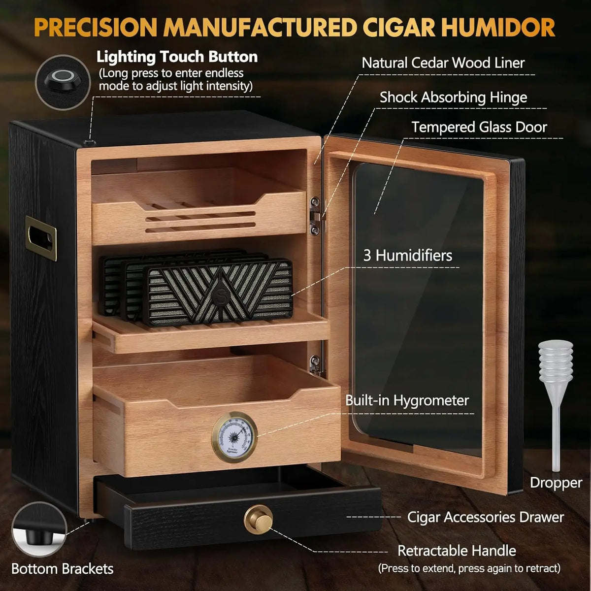 Tesonway Cigar Humidor Cabinet With Cedar Shelves And Hygrometer