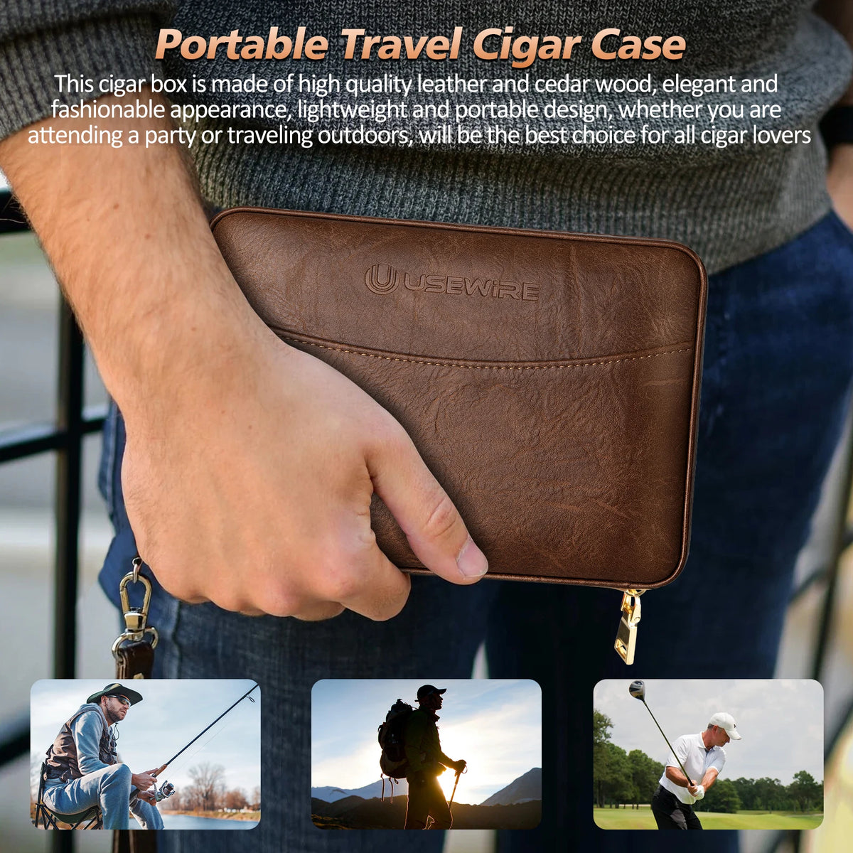 UseWire Leather Cigar Humidor With Lighter Cutter And Humidifier