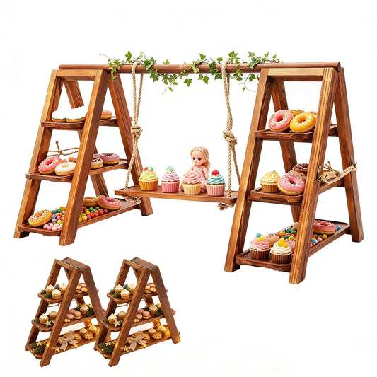 Rustic Three Tier Wooden Dessert Display Stand for Weddings