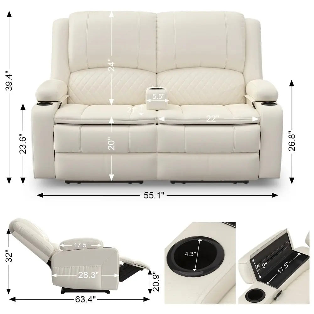 Loveseat Recliner Sofa, Manual Reclining Loveseat with Removable Armrest, PU Leather Double Recliner for RV with 2Tier Cushions