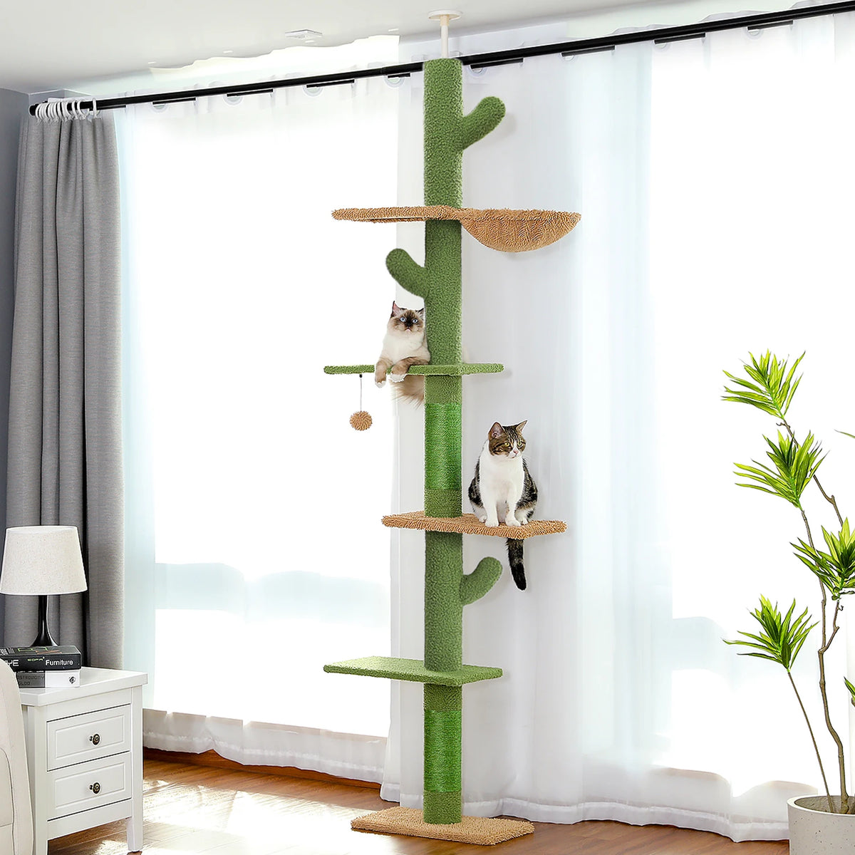 Cactus Cat Tree Floor to Ceiling Cat Tower with Sisal Scratching Post,Comfortable Hammock for Multi-Cat Homes,Cat Accessories