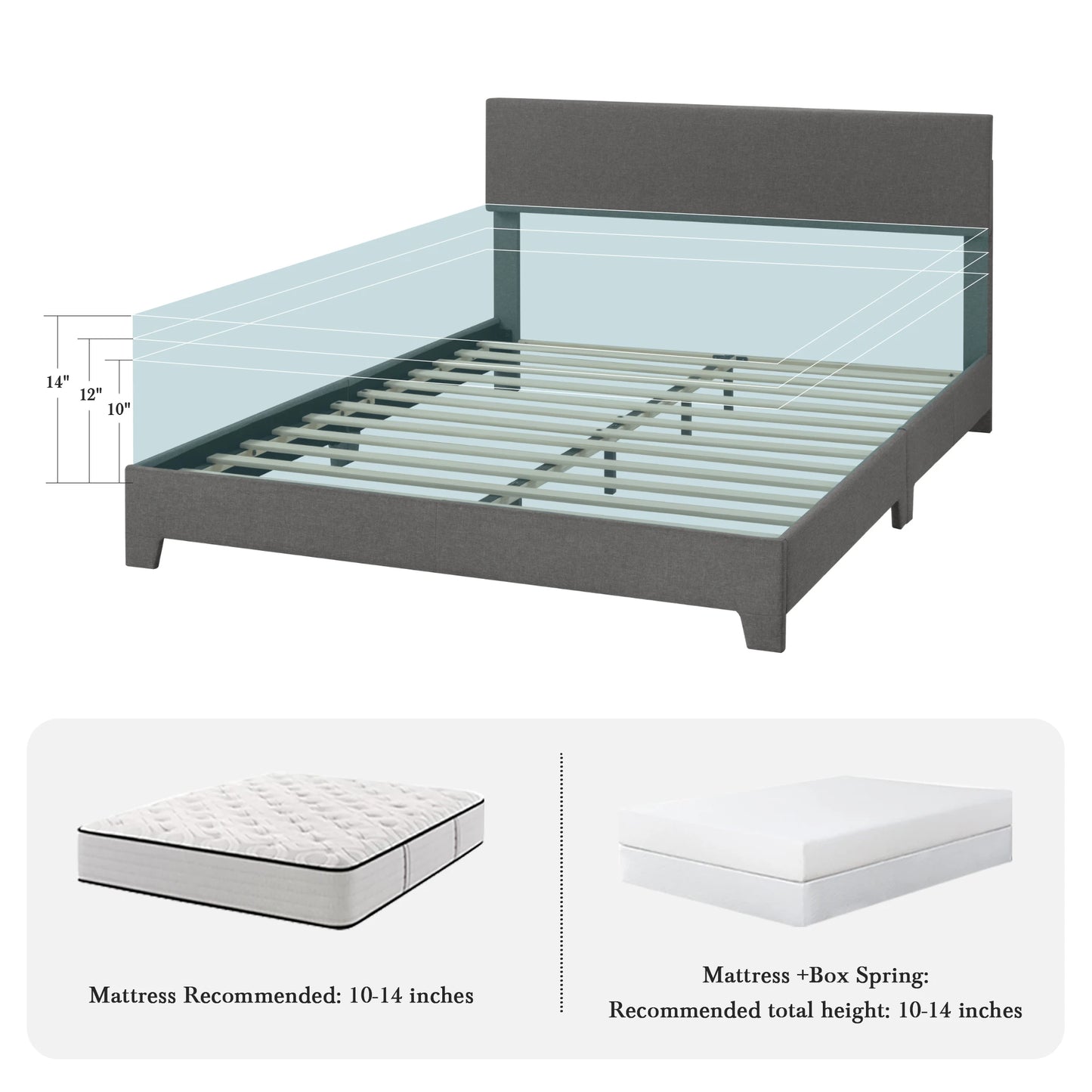 HOOMIC Upholstered Bed Frame With Adjustable Headboard In Linen Fabric