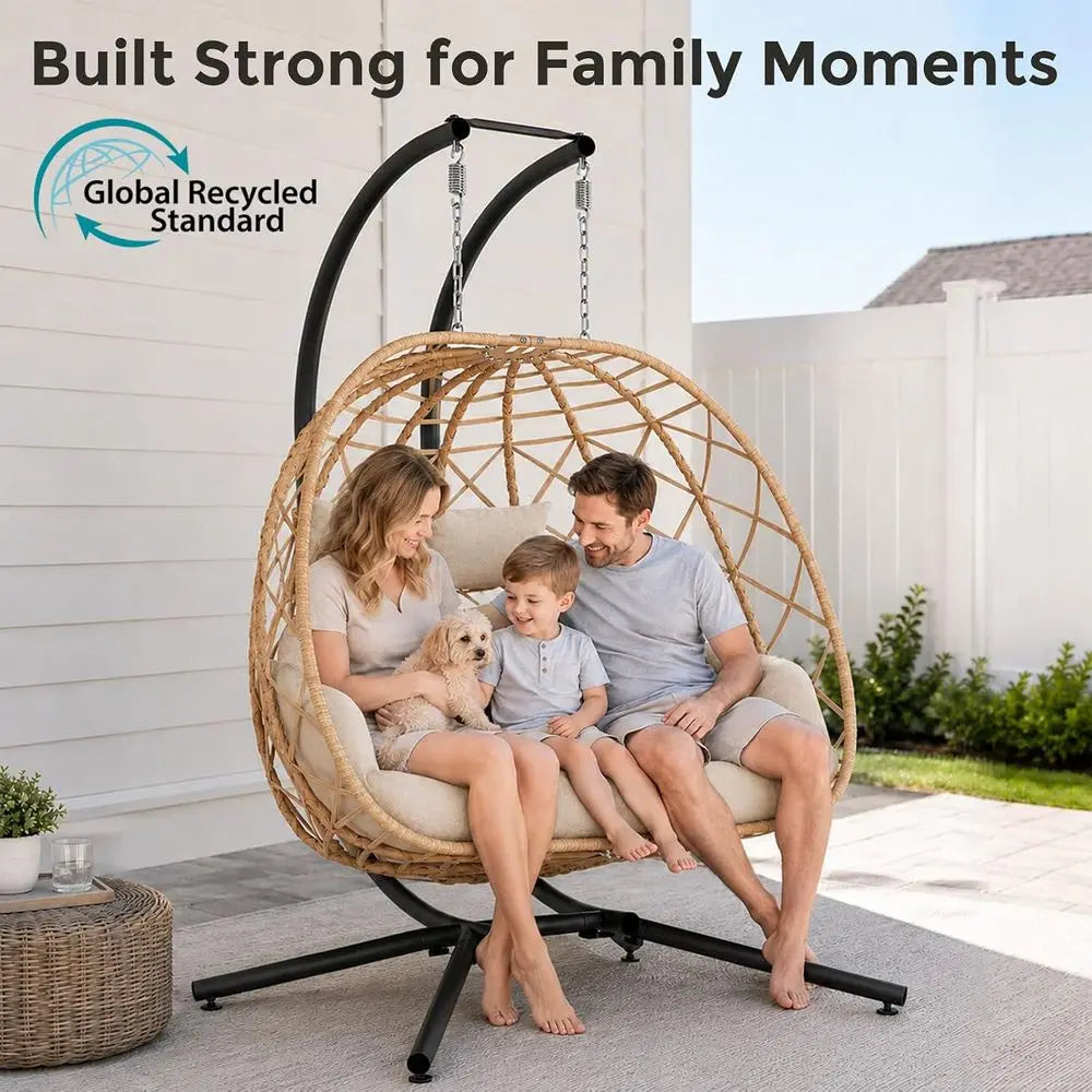 Double Egg Swing Chair with Stand, 2 Person Outdoor Indoor Hammock Hanging Chair with Cushion or Patio Living Room 650 LBS acity