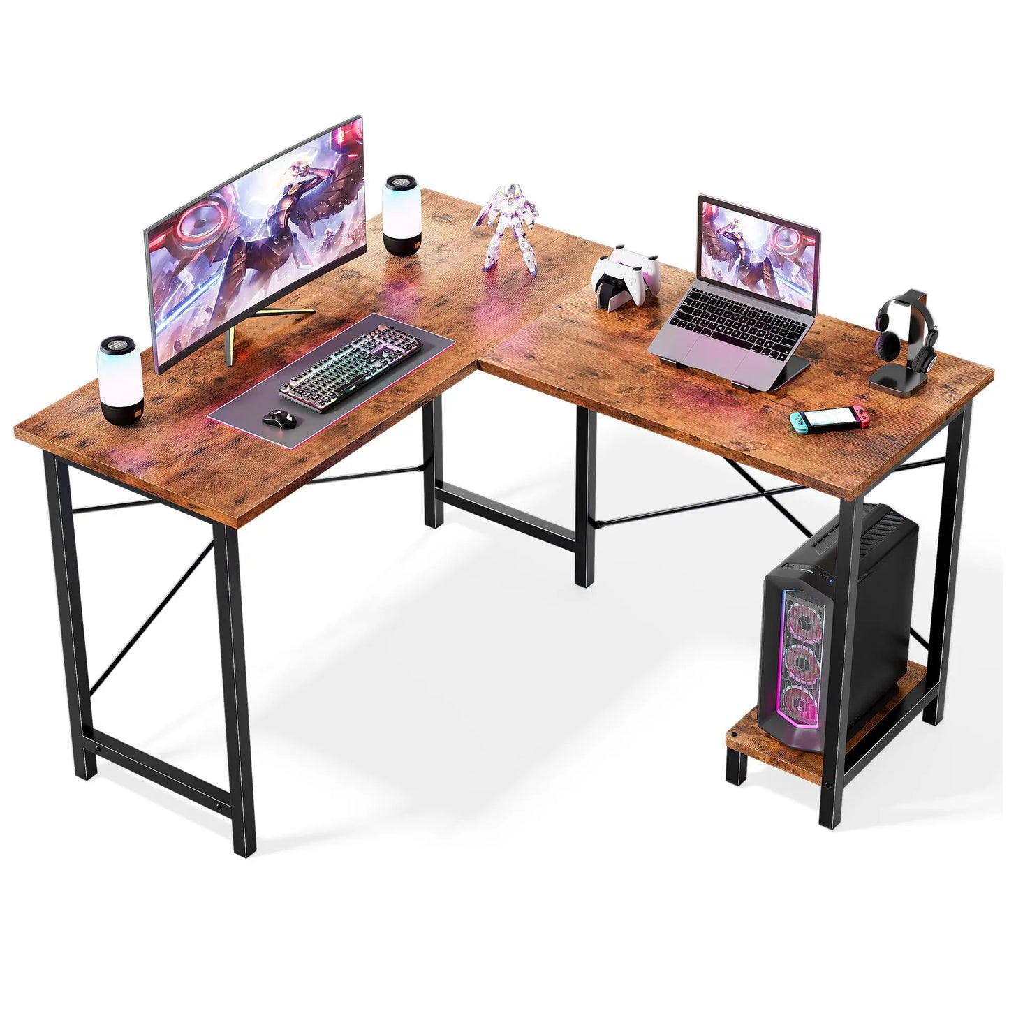 JHK 50 Inch L Shaped Desk Computer Gaming Desks Corner Office Table with CPU Shelf for Home Study Writing Work Station for Office