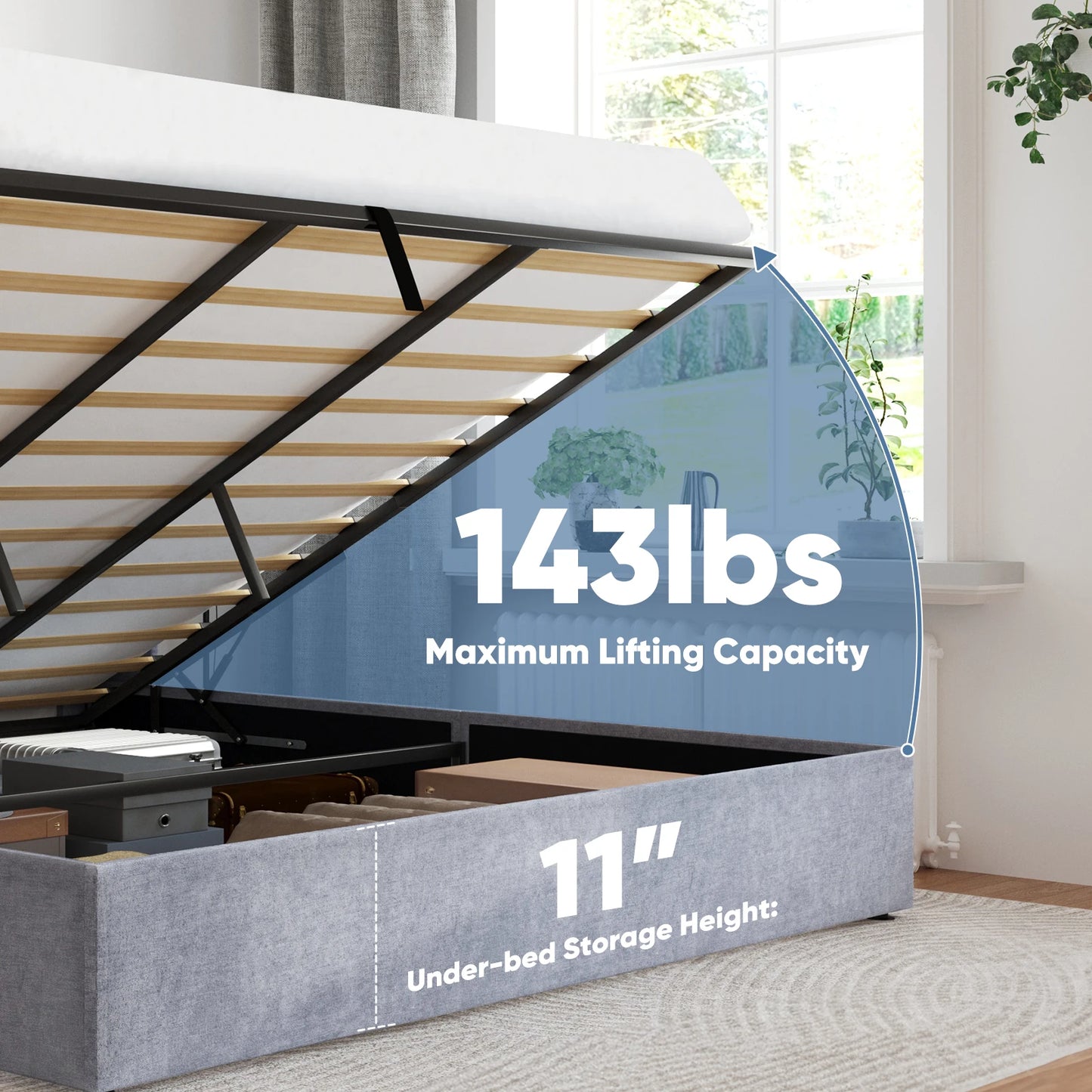 JHK Hydraulic Lift Storage Bed Featuring Wingback Headboard