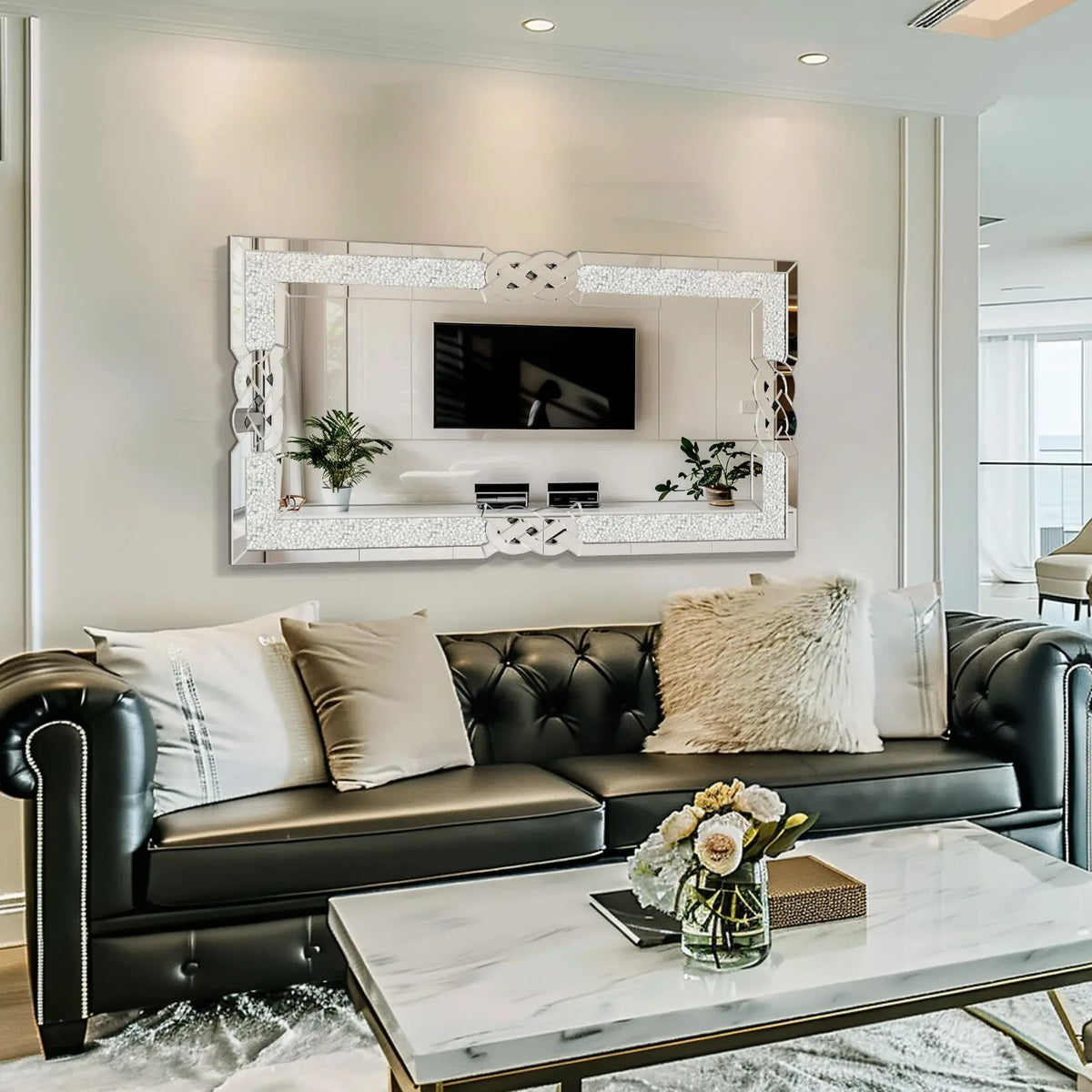 Wisfor Crushed Diamond Rectangular Wall Mirror For Modern Interiors