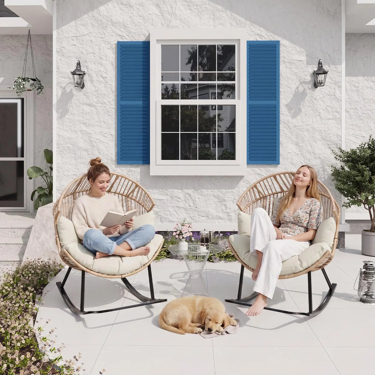 Papasan Rocking Chair Oversized Wicker Egg Lounge Seat With Soft 8'' Cushion, Ergonomic Rocker For Indoor Outdoor Patio Backyard