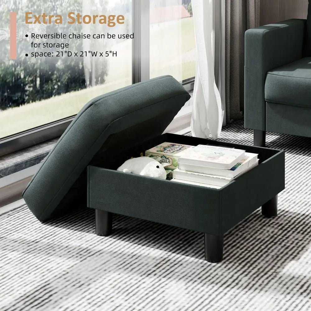 Convertible LShaped Sectional Sofa with Reversible Storage Ottoman, 3Seat Modern Fabric Couch for Living Room, Small Space Apar