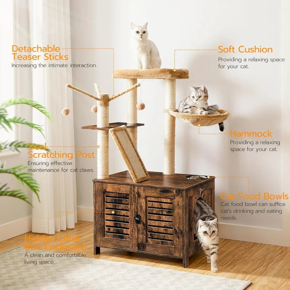 Cat Tree With Litter Box Enclosure And Scratching Posts