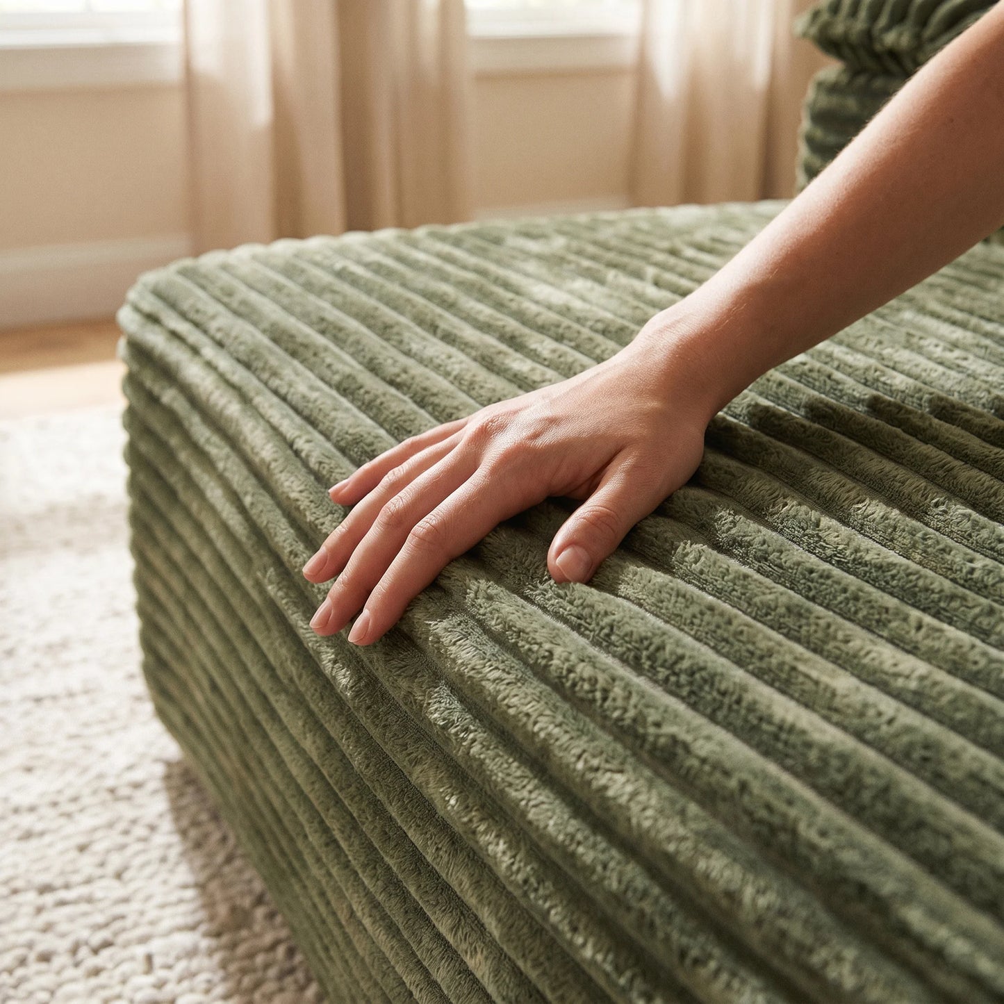 Corduroy Fabric Sofa Bed Lounge Chair With Plush Pillows
