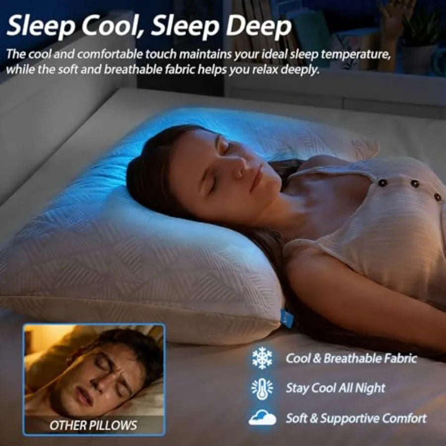 Cooling Pillow, Shredded Memory Foam Pillow for Hot Sleepers, Adjustable Firm Soft Support Pillows, Cool Bed Pillows for Side B