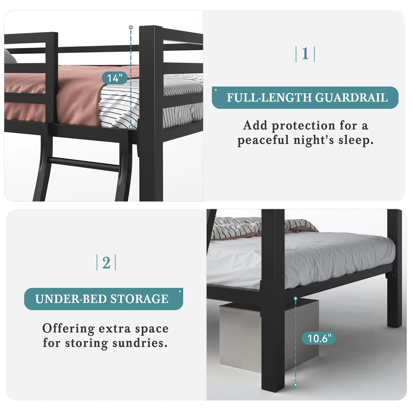 HOOMIC Heavy Duty Twin Over Twin Metal Bunk Bed Frame