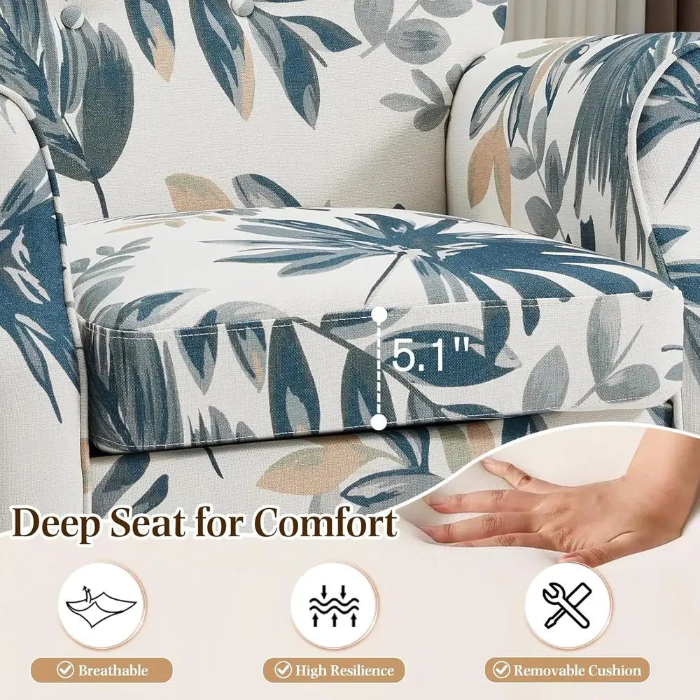 High Back Upholstered Button Tufted Accent Chair With Wooden Legs