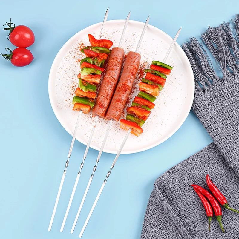 Stainless Steel Barbecue Skewers Set Reusable Kebab Skewers Outdoor Cooking