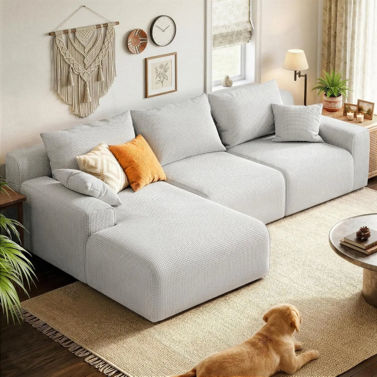 98" Boneless Modular Sectional Sofa with Deep Seat Oversized L-Shape Chaise for Living Room Apartment Small Space, Custom