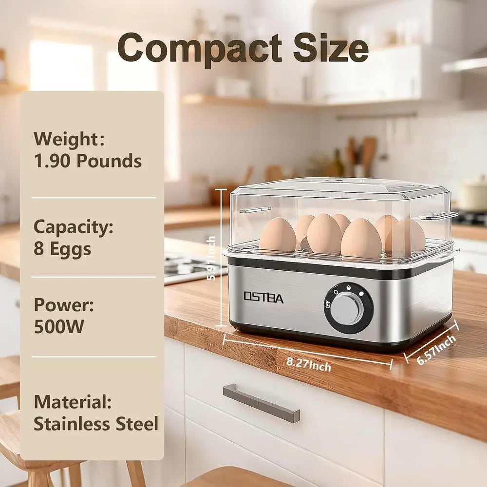Egg Cooker, 8-Egg Electric Boiler or Hard Boiled Eggs | Omelet Bowl, Auto Shut-O, Sot Medium Hard Eggs, 500W Steam Cooking, Meas